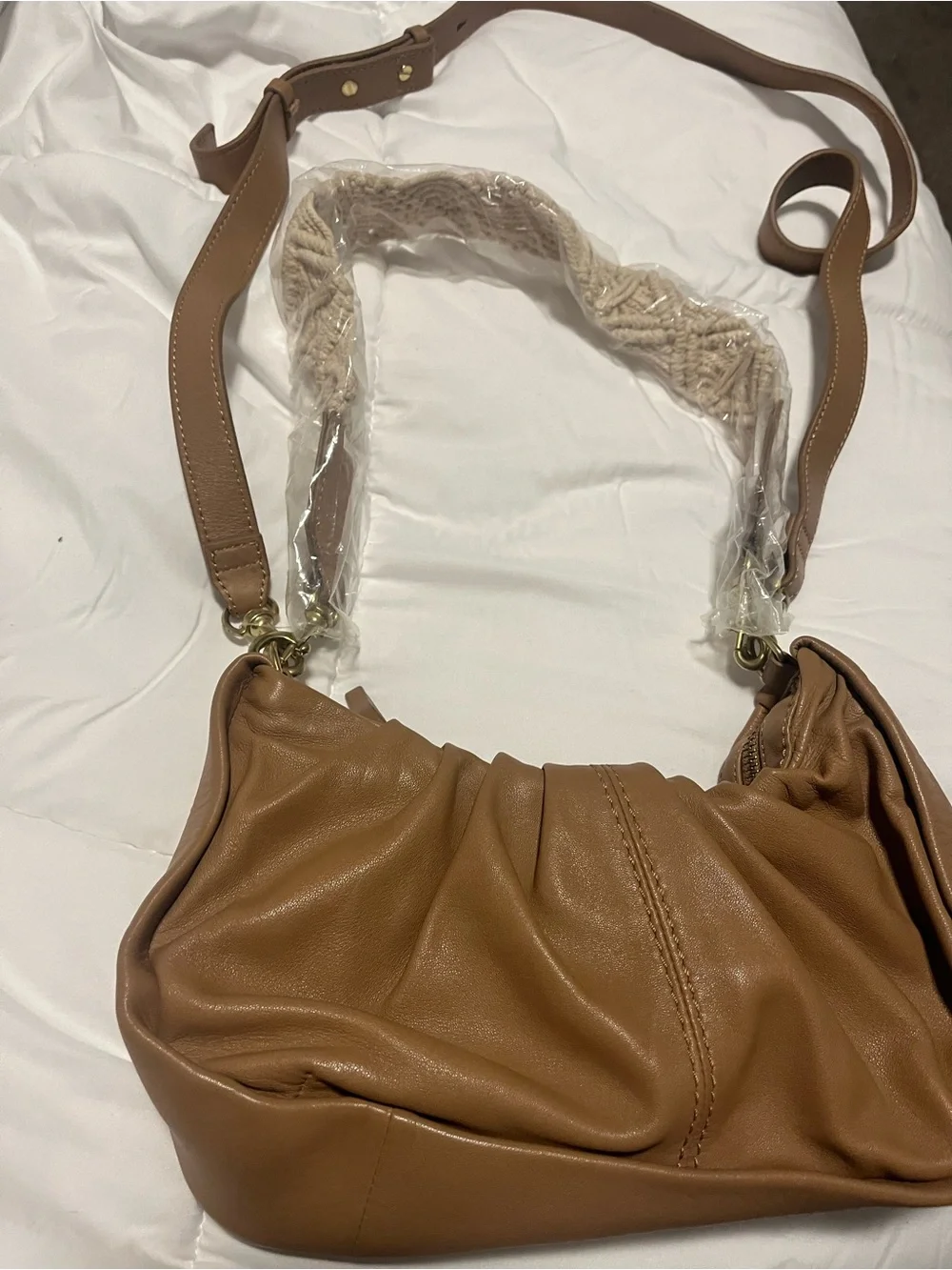 Women’s Tan Shoulder Bag with Braided Accent